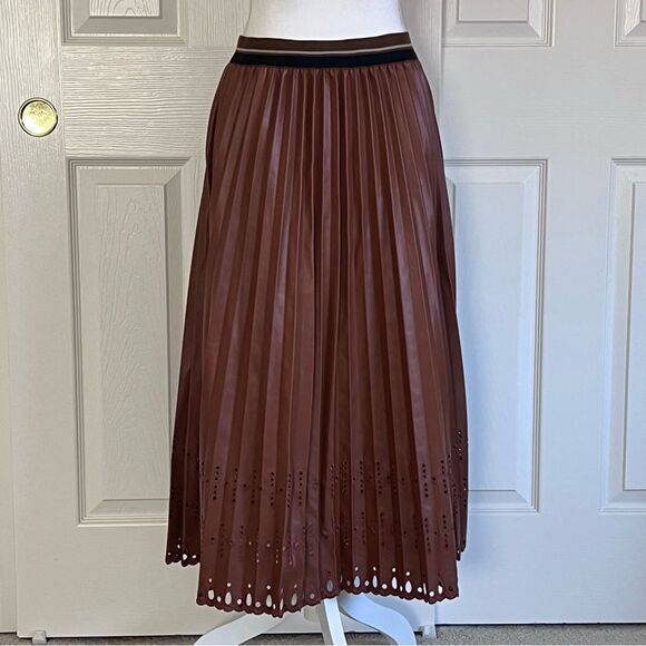 LE SUPERBE PLEATS TO MEET YOU SKIRT BROWN VEGAN LEATHER Medium MSRP $395 NEW - Picture 5 of 8